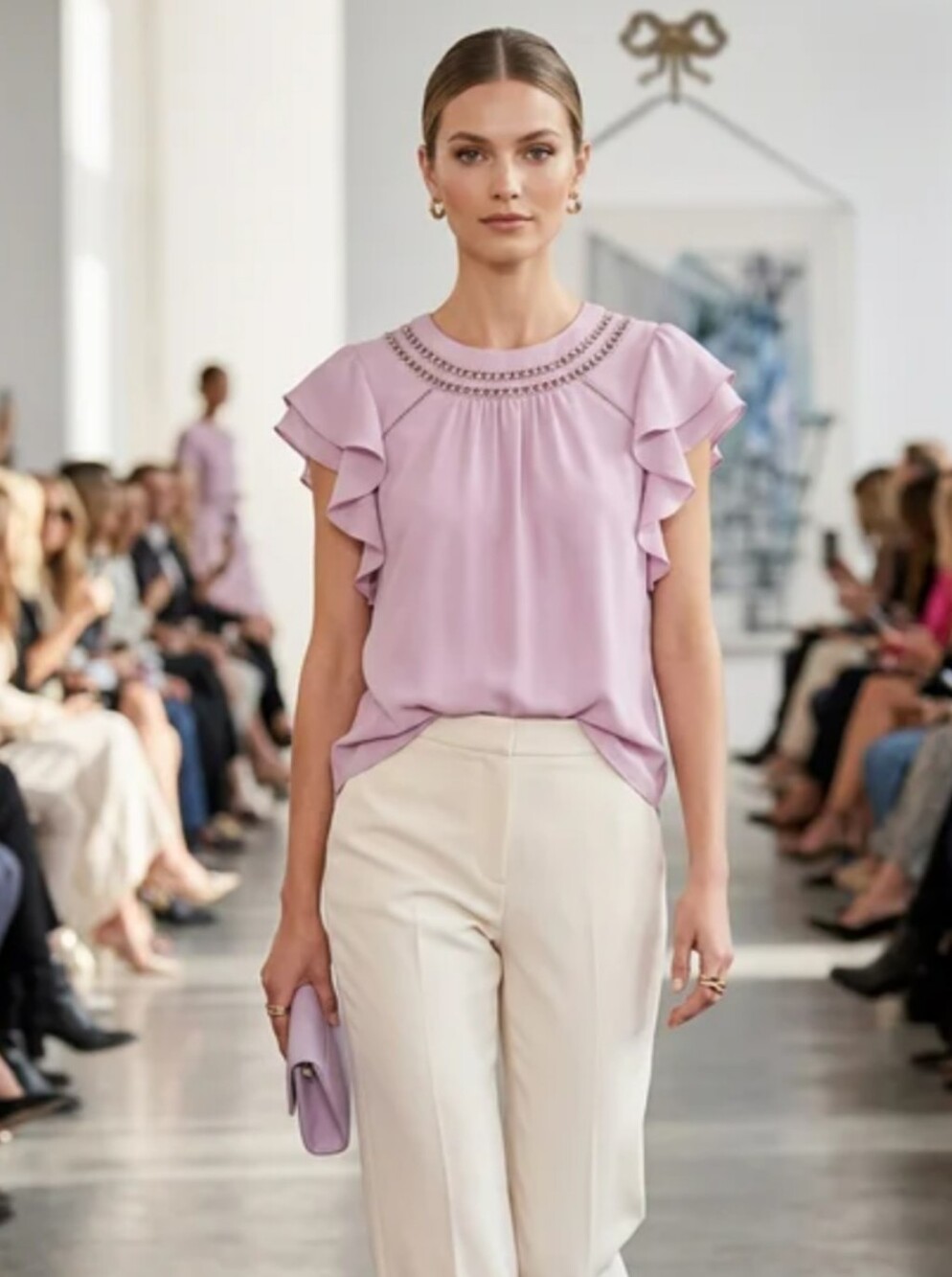 Iris Blush Pink-Lavender Ruffle-Sleeve Blouse